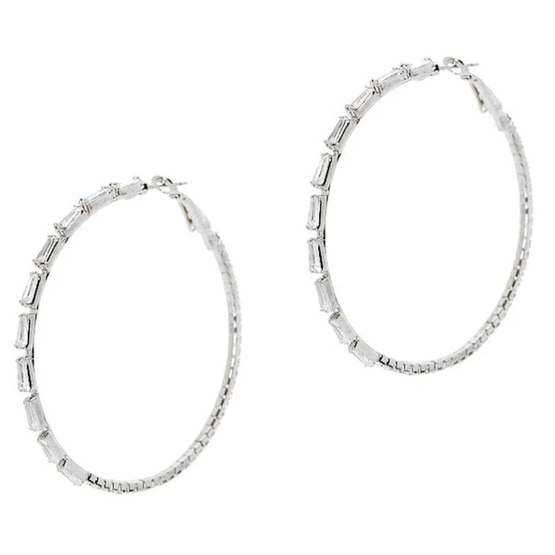 50Mm Chunky Zirconia Crystal Hoop Earrings