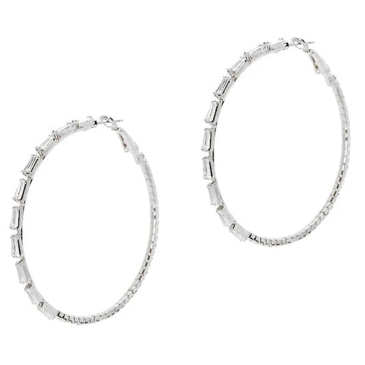 50Mm Chunky Zirconia Crystal Hoop Earrings