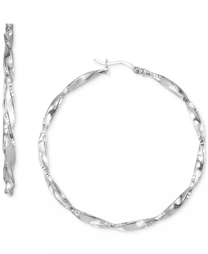 Two-Tone Twisted Hoop Earrings (45Mm) in 14K Yellow and White Gold- Plated Sterling Silver (Also in Sterling Silver)