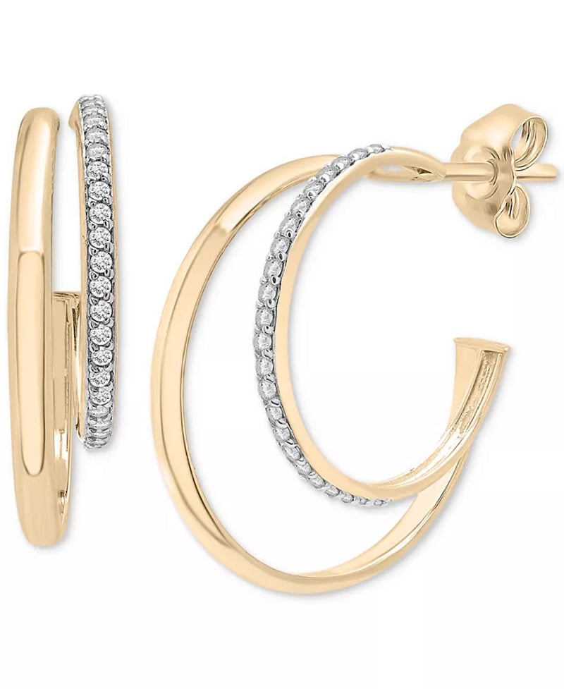 Diamond Double Small Hoop Earrings (1/4 Ct. T.W.) in Gold Vermeil, Created for Macy'S