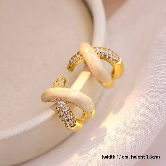 Twisted Enamel and Pavè Hoop Earrings